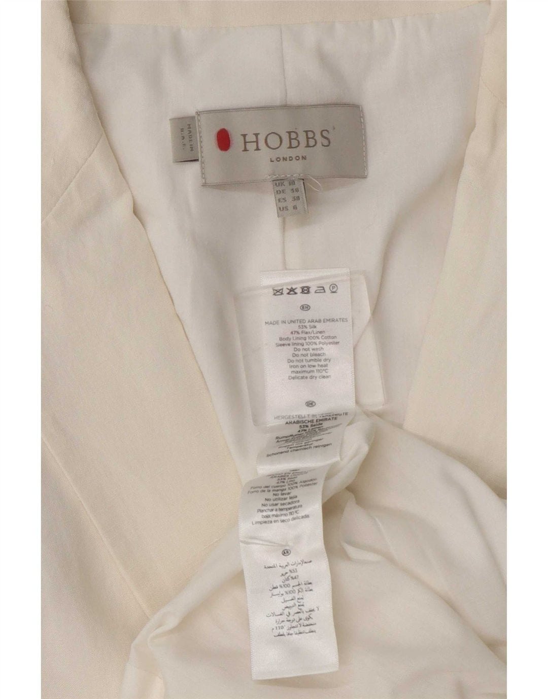 Hobbs Womens 1 Button Blazer Jacket UK 10 Small White Silk
