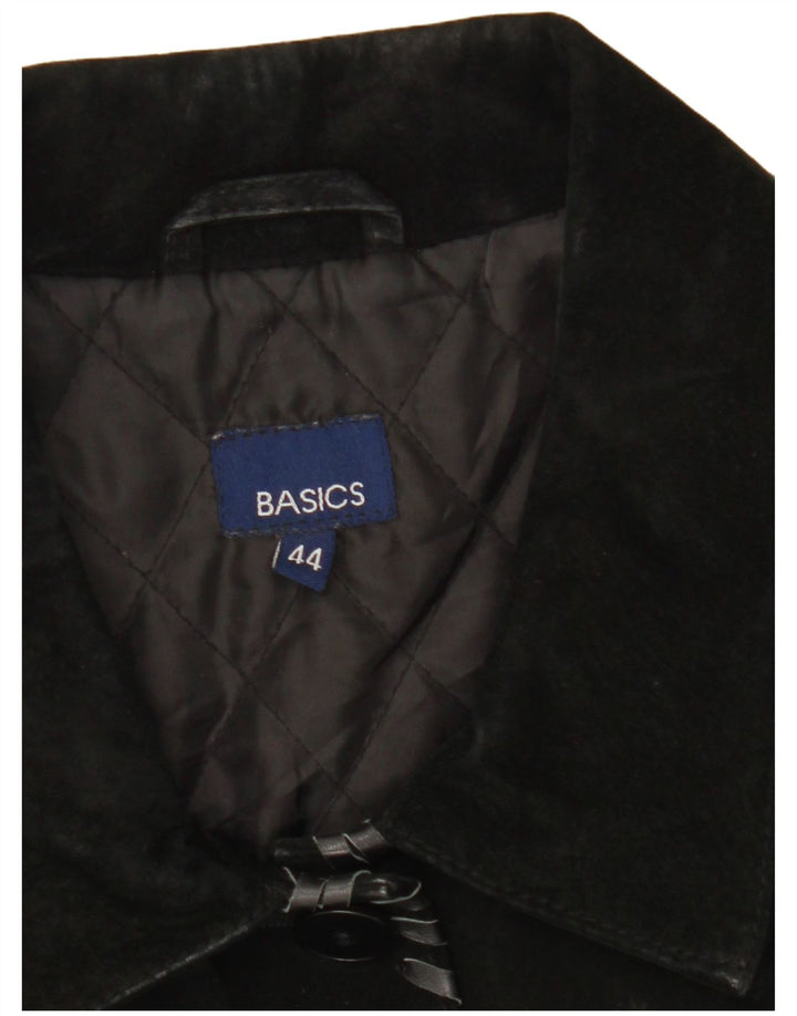 Basics Womens Suede Jacket UK 12 Medium  Black Leather