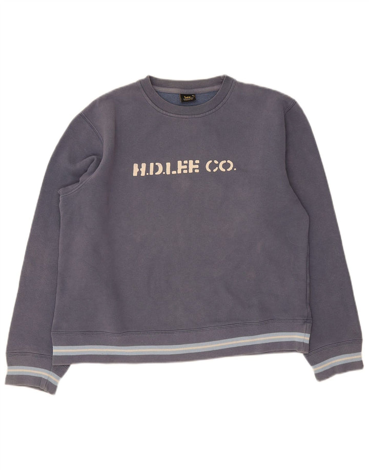 Lee Womens Graphic Sweatshirt Jumper UK 14 Medium Navy Blue Colourblock