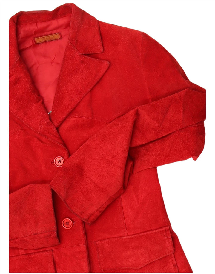 VINTAGE Womens Suede Overcoat UK 10 Small Red
