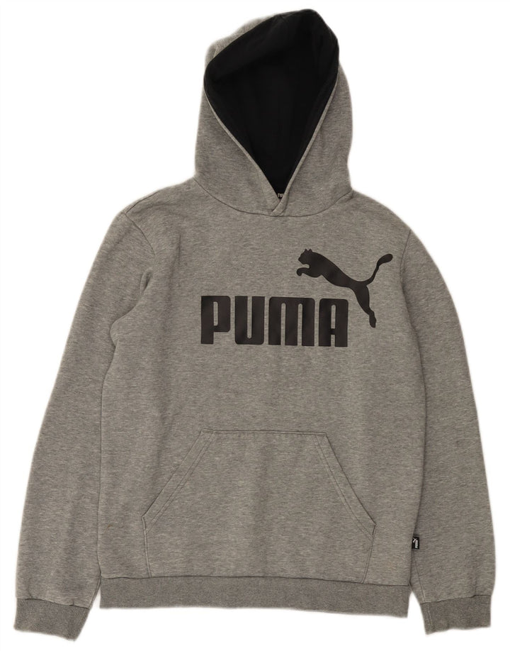 PUMA Boys Graphic Hoodie Jumper 13-14 Years Grey Cotton