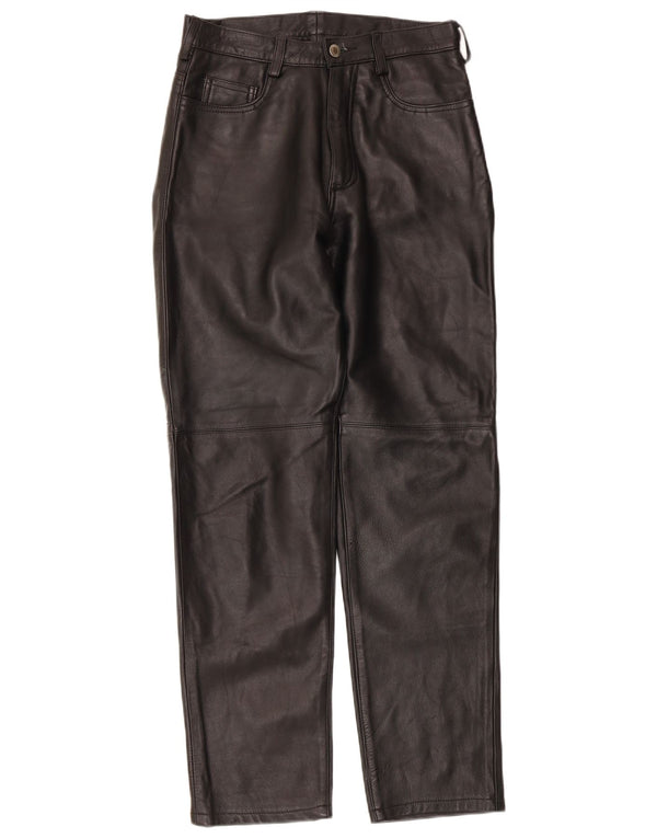 Vintage Womens Straight Leather Trousers UK 14 Large W30 L30 Black