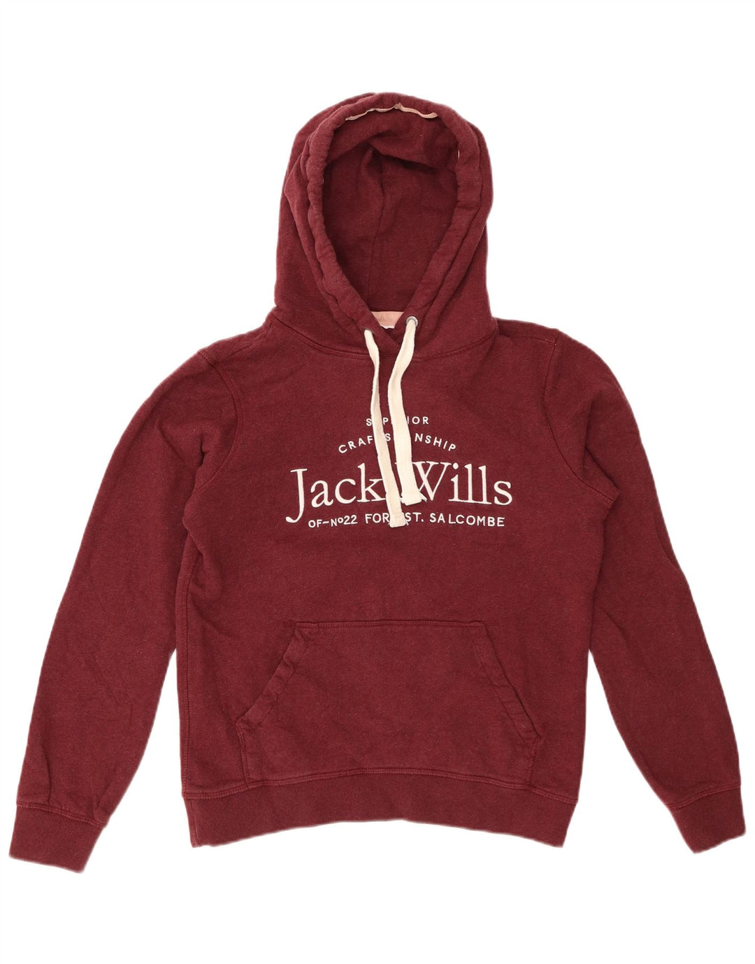 Jack Wills Womens Graphic Hoodie Jumper UK 8 Small Burgundy Cotton