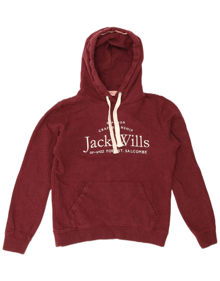 Jack Wills Womens Graphic Hoodie Jumper UK 8 Small Burgundy Cotton