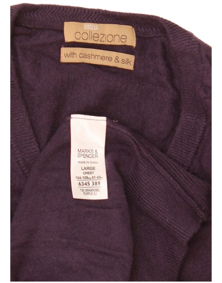 Marks & Spencer Mens V-Neck Jumper Sweater Large Purple Viscose