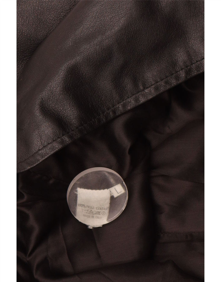 Vintage Womens Longline Leather Gilet UK 16 Large Black Leather