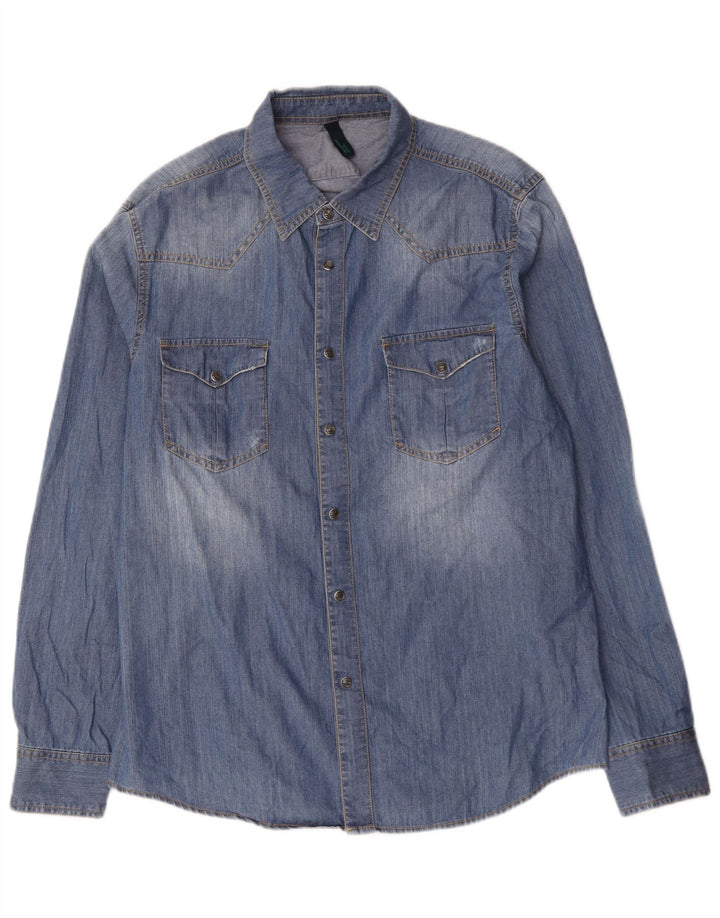 BENETTON Mens Denim Shirt XL Blue Cotton