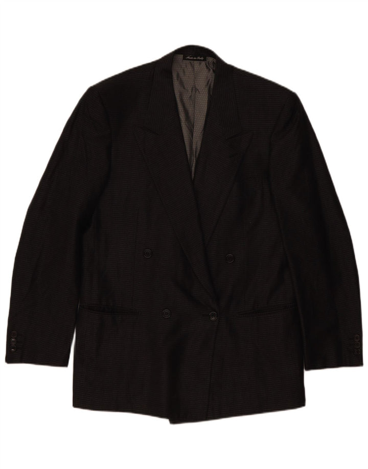 Pal Zileri Mens Double Breasted Blazer Jacket IT 48 Medium Black Check Silk