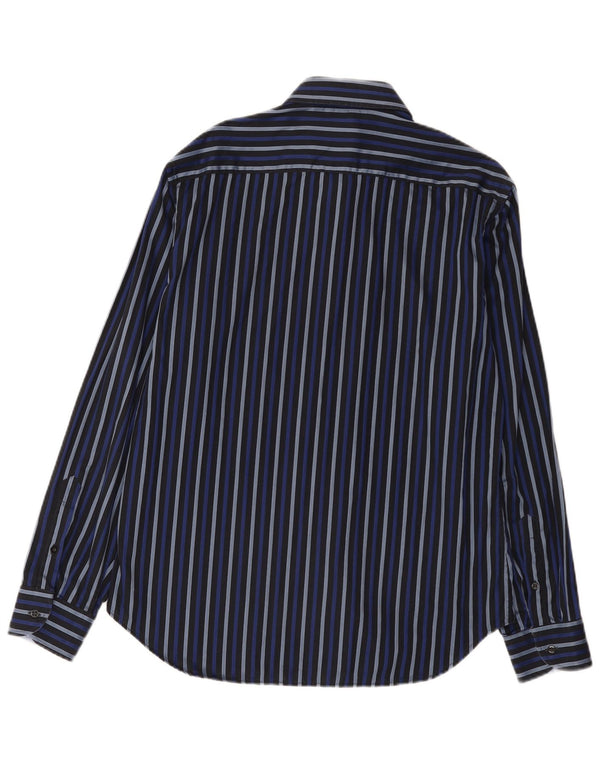Roccobarocco Mens Shirt Size 42 16 1/2 Large Navy Blue Striped Cotton
