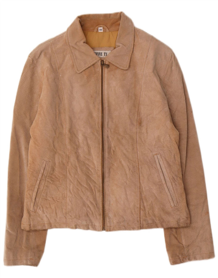 Effe Ti Womens Suede Jacket IT 44 Medium Beige Leather