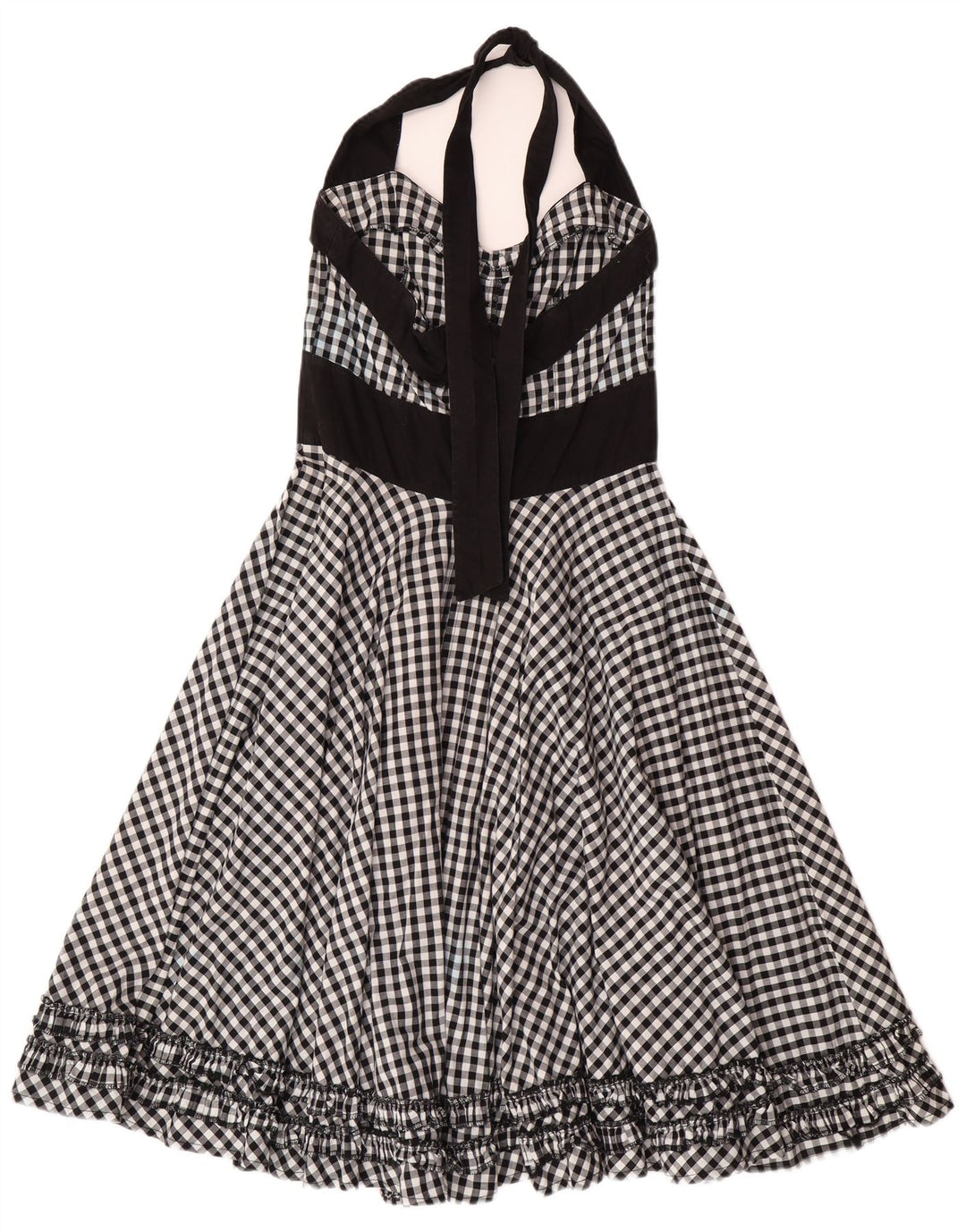 HELL BUNNY Womens Halter Dress UK 8 Small Black Gingham Cotton