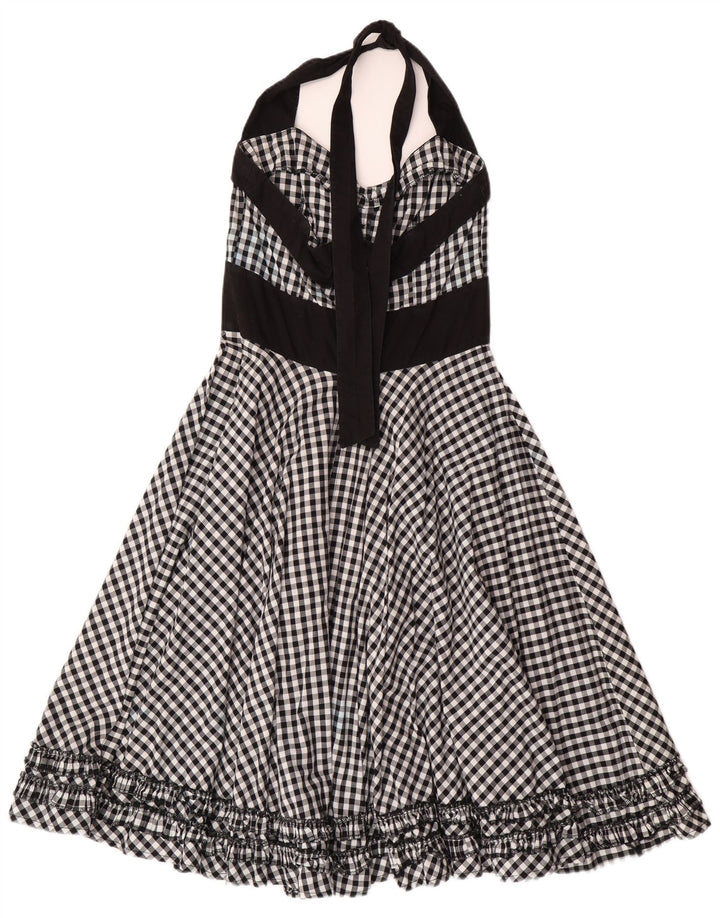 HELL BUNNY Womens Halter Dress UK 8 Small Black Gingham Cotton