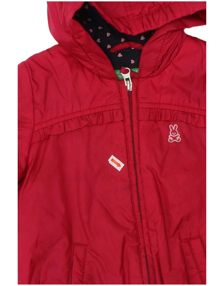 BENETTON Girls Hooded Windbreaker Jacket 3-4 Years Red