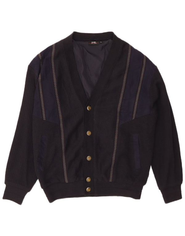 Hajo Mens Cardigan Sweater IT 50 Medium Navy Blue Colourblock Acrylic