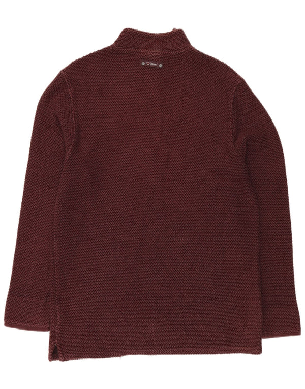 WEIRD FISH Mens Zip Neck Sweatshirt Jumper XL Burgundy Cotton