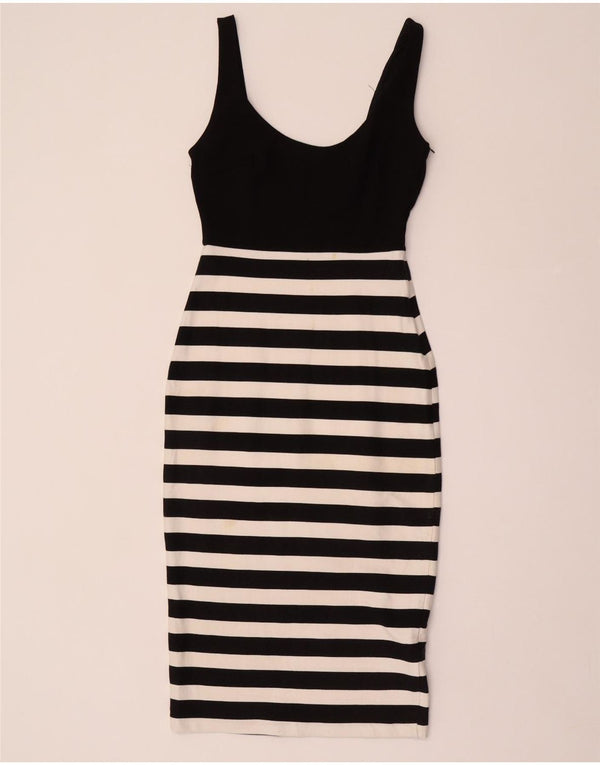 Zara Womens Trafaluc Sleeveless Bodycon Dress UK 12 Medium Black Striped