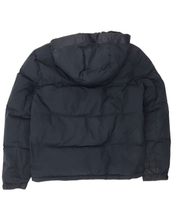 Tommy Hilfiger Mens Hooded Padded Jacket UK 38 Medium Navy Blue Polyester