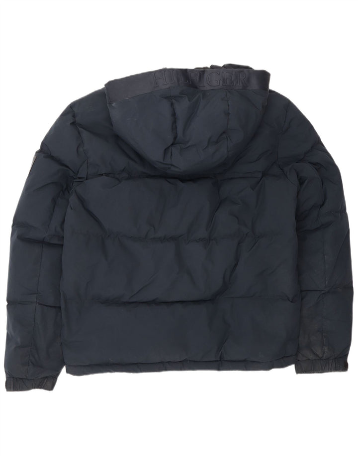 Tommy Hilfiger Mens Hooded Padded Jacket UK 38 Medium Navy Blue Polyester