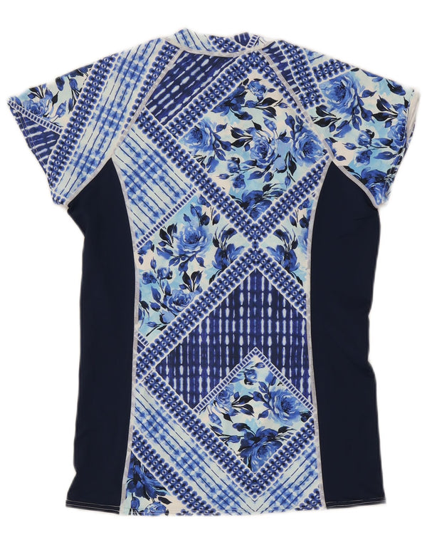 O'Neill Womens Zip Neck Graphic T-Shirt Top UK 14 Large Navy Blue Floral