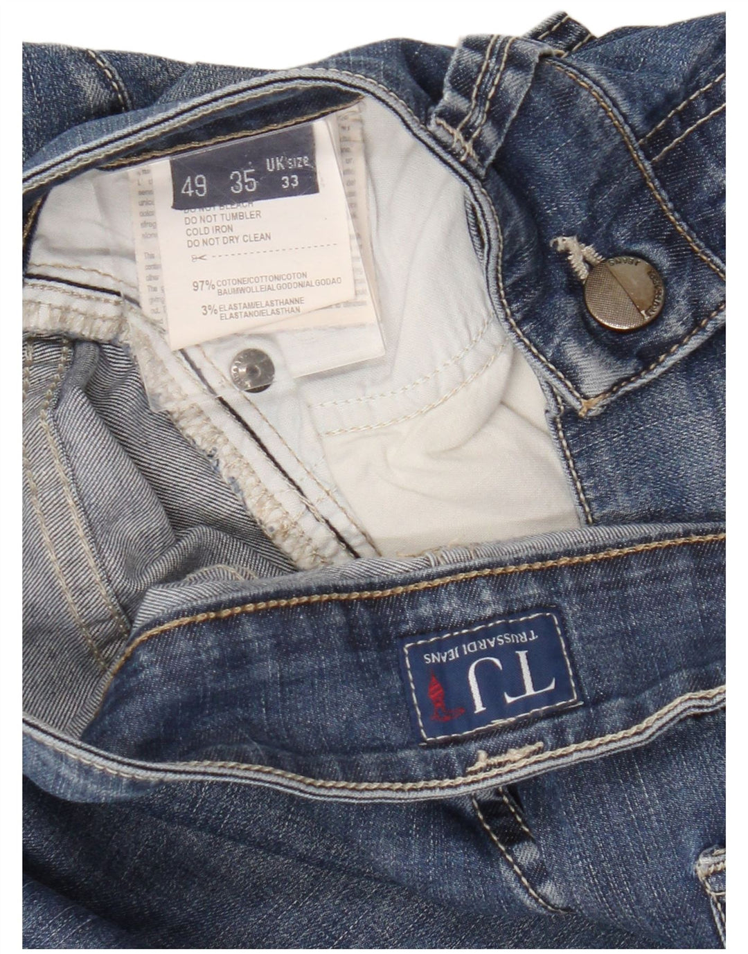 Trussardi Mens Straight Jeans W33 L32 Blue Cotton