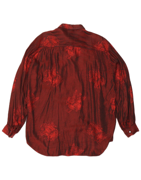 CLINIQUE Mens By Riccardo Bini Shirt Medium Burgundy Floral Acetate