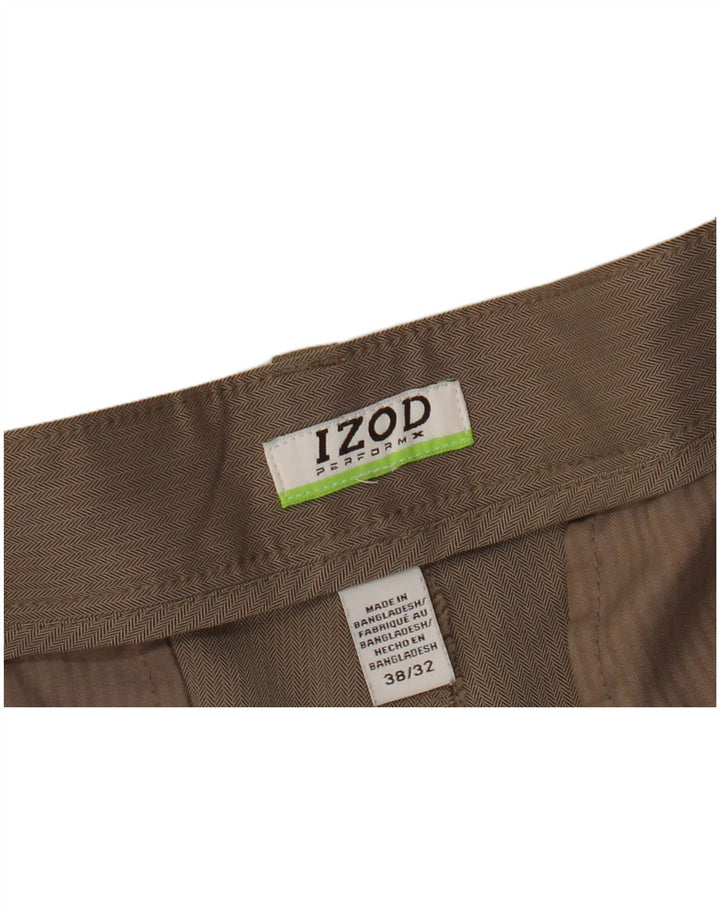 IZOD Mens Straight Chino Trousers W38 L32 Beige Herringbone Polyester