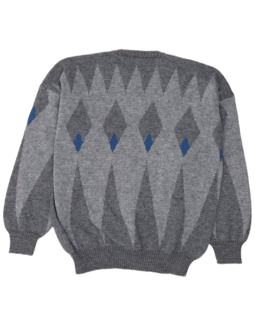 VOGUE Mens Crew Neck Jumper Sweater Large Grey Argyle/Diamond Wool