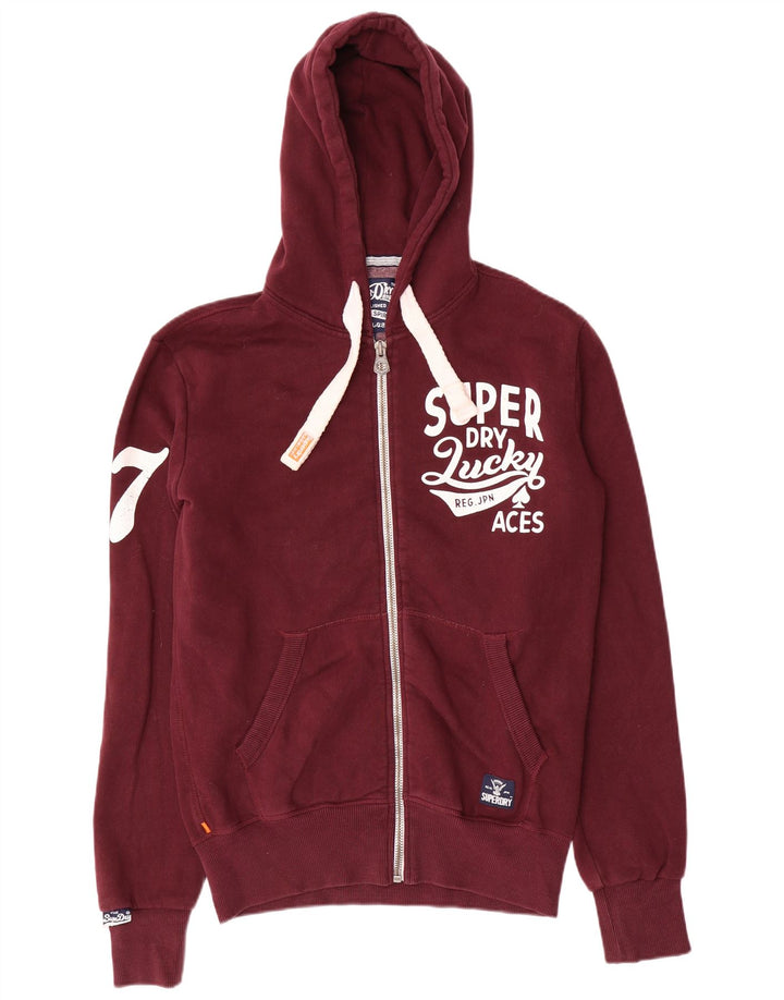 Superdry Mens Graphic Zip Hoodie Sweater Small Maroon Cotton