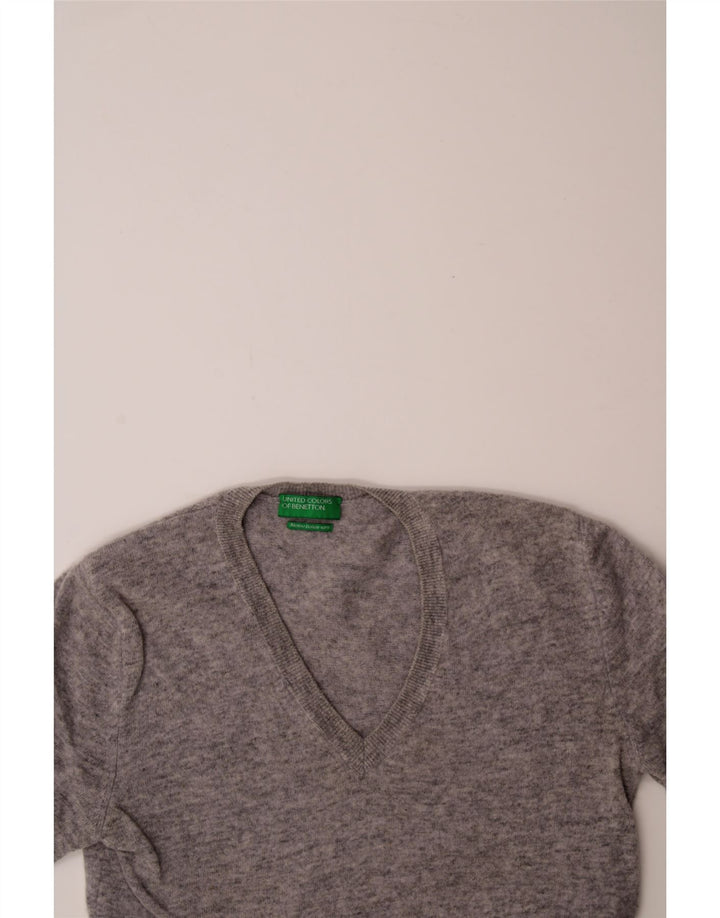 BENETTON Womens V-Neck Jumper Sweater UK 8 Small Grey Vintage Benetton and Second-Hand Benetton from Messina Hembry 