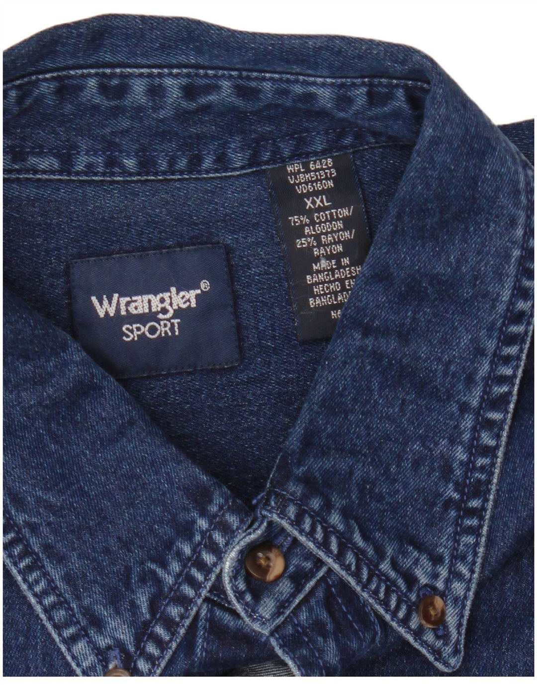 Wrangler Mens Denim Shirt 2XL Navy Blue Cotton