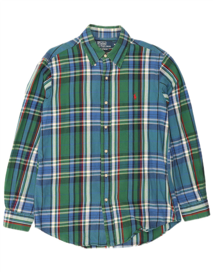 POLO RALPH LAUREN Mens Custom Fit Flannel Shirt Medium Green Check Cotton