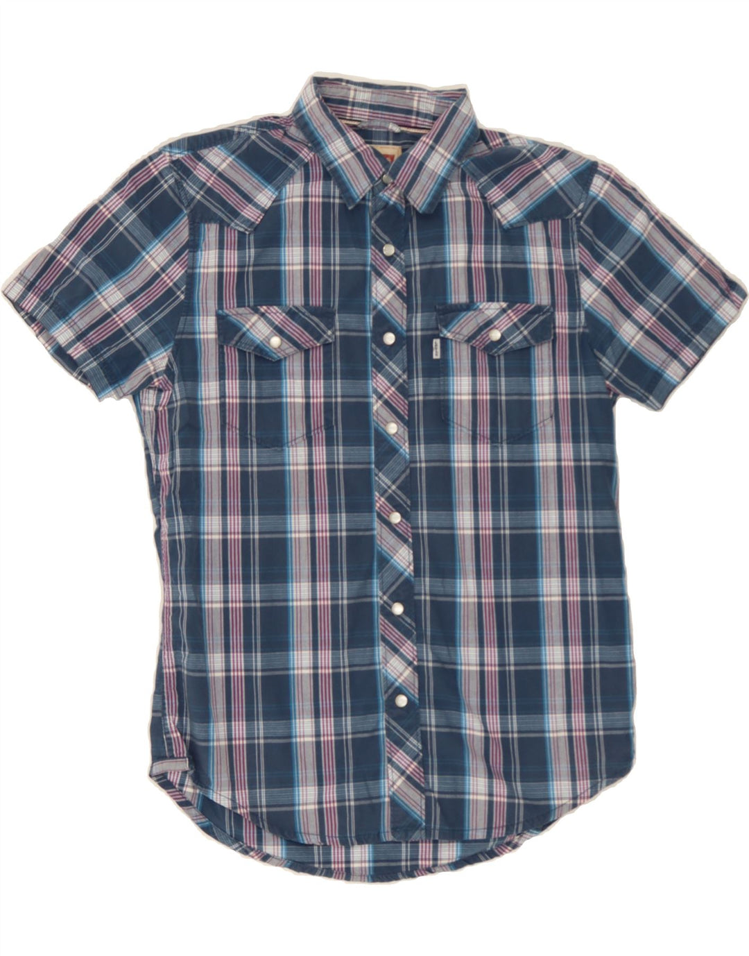 LEVI'S Mens Short Sleeve Shirt Small Blue Check Cotton Vintage Levi's and Second-Hand Levi's from Messina Hembry 