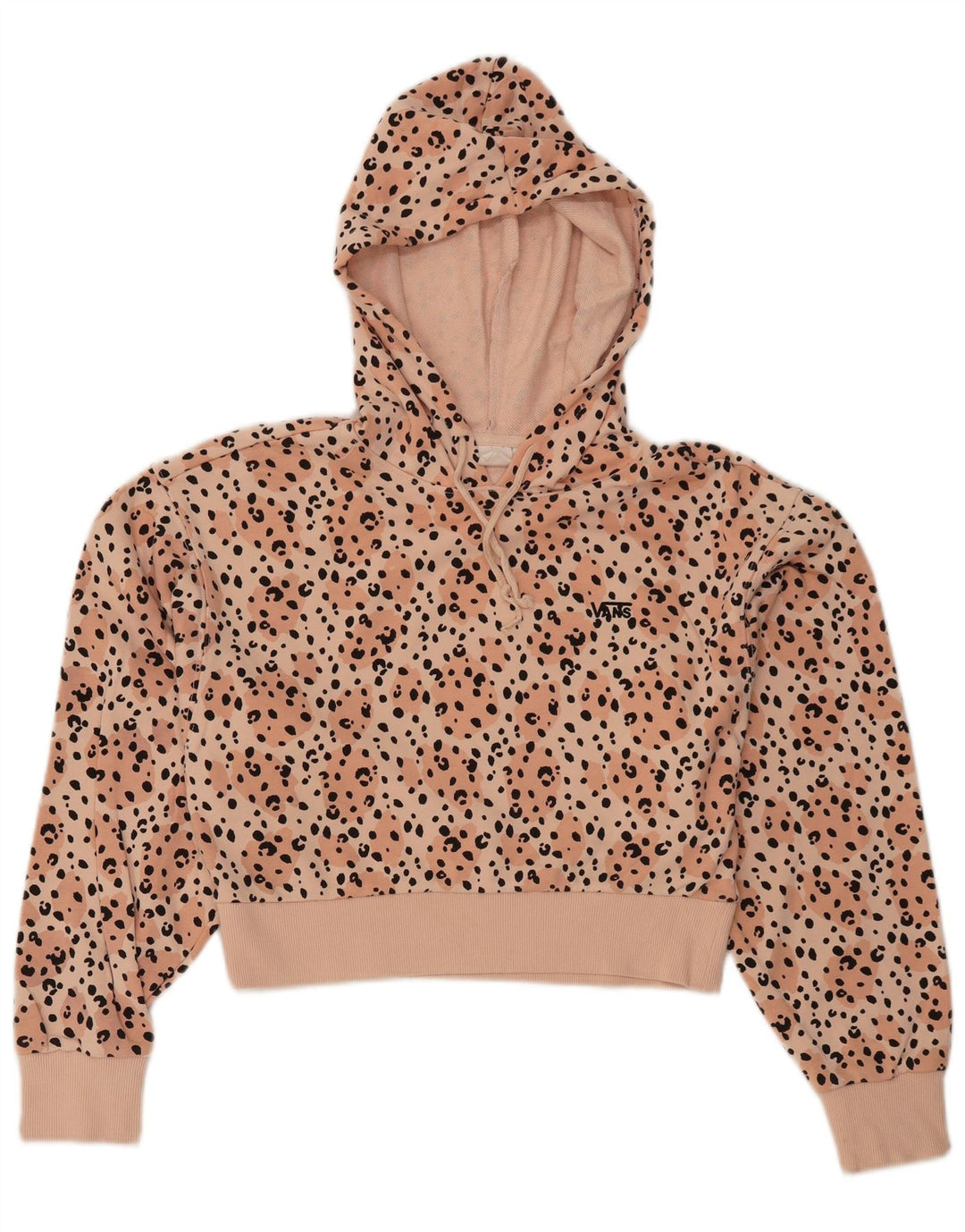 VANS Womens Crop Hoodie Jumper UK 10 Small Pink Animal Print Cotton