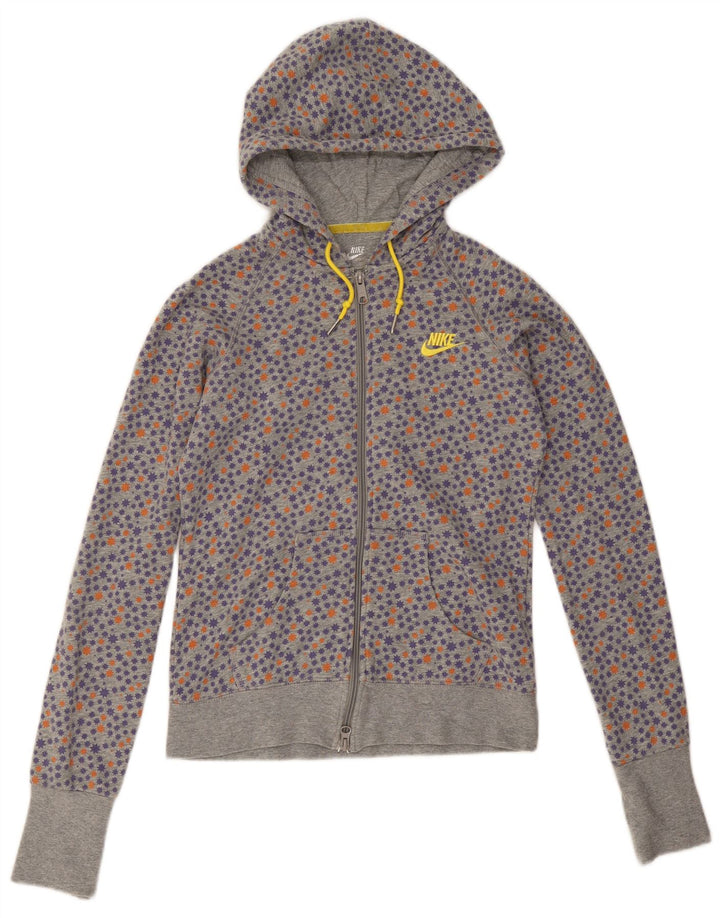 Nike Womens Zip Hoodie Sweater UK 10 Small Grey Spotted Cotton