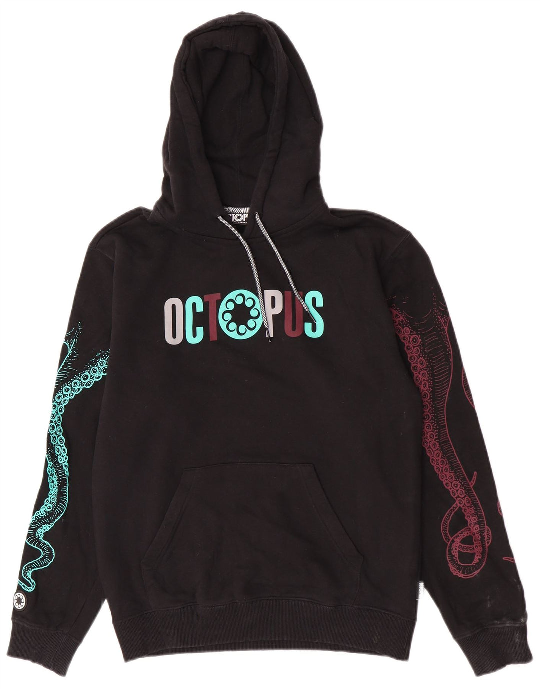Octopus Mens Graphic Hoodie Jumper Small Black Cotton