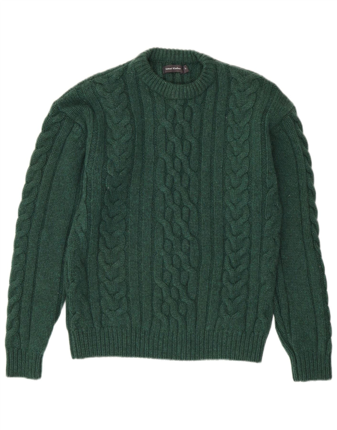 SAMUEL WINDSOR Mens Crew Neck Jumper Sweater Large Green Wool