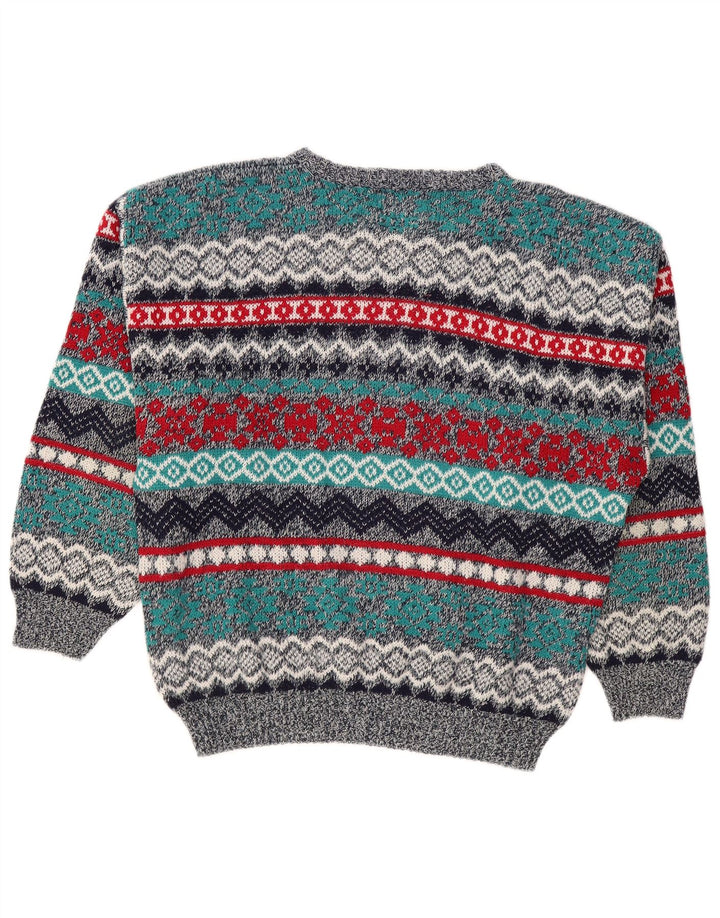 BROADWAY Mens Boat Neck Jumper Sweater Large Multicoloured Fair Isle
