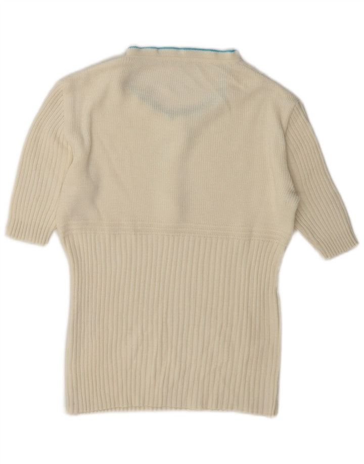 Vintage Womens Ruffle Turtle Neck Jumper Sweater UK 12 Medium White
