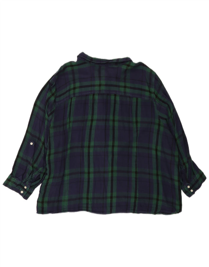 TOMMY HILFIGER Womens Flannel Shirt UK 22 3XL Green Plaid Rayon