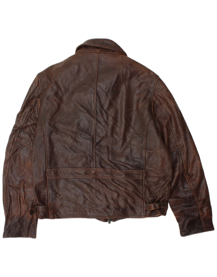 VINTAGE Mens Leather Jacket IT 52 XL Brown Leather