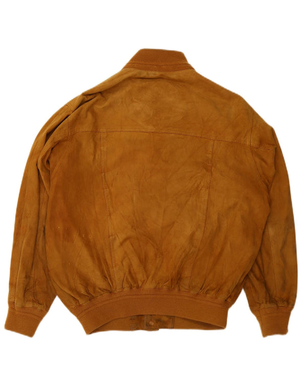 FABIO D Mens Suede Bomber Jacket UK 40 Large Beige Leather