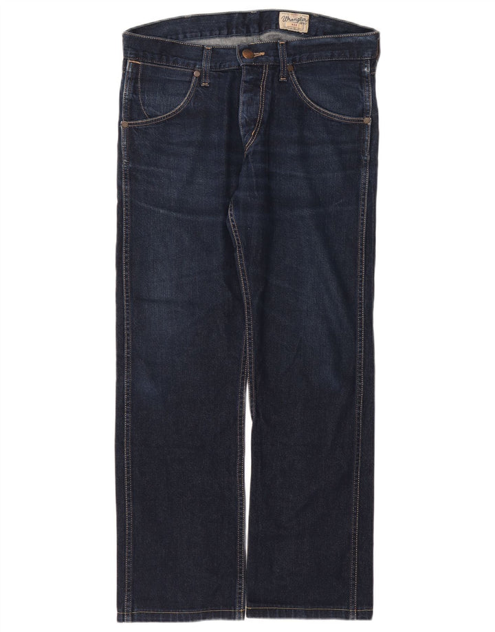 Wrangler Mens Ace Straight Jeans W32 L32 Navy Blue Cotton