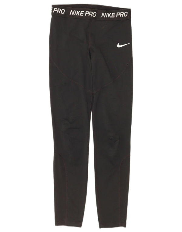 NIKE Girls Dri Fit Graphic Leggings 12-13 Years Large Black Polyester