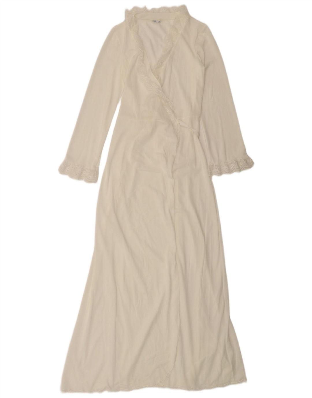 Vintage Womens Long Sleeve Robe Maxi Dress UK 10 Small White