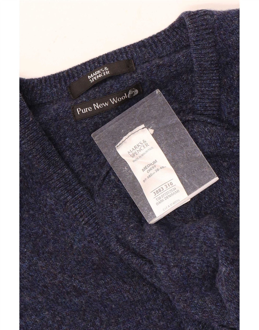 Marks & Spencer Mens V-Neck Jumper Sweater Medium Navy Blue Flecked Wool