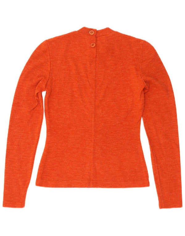 Vintage Womens Crew Neck Jumper Sweater UK 10 Small Orange Nylon
