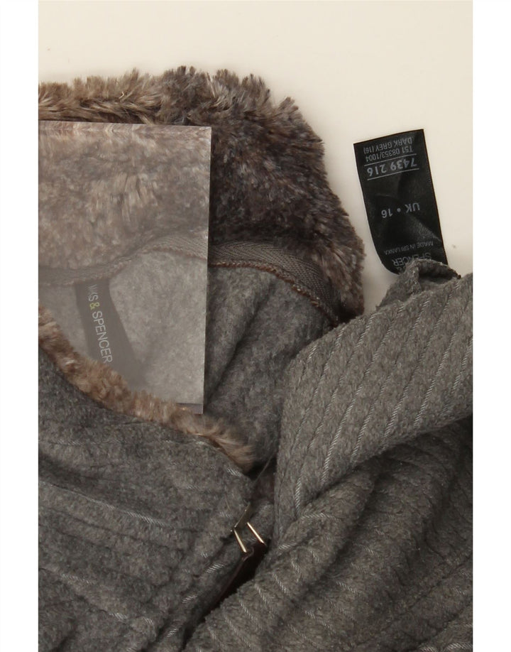 MARKS & SPENCER Womens Fleece Jacket UK 16 Large Grey Polyester