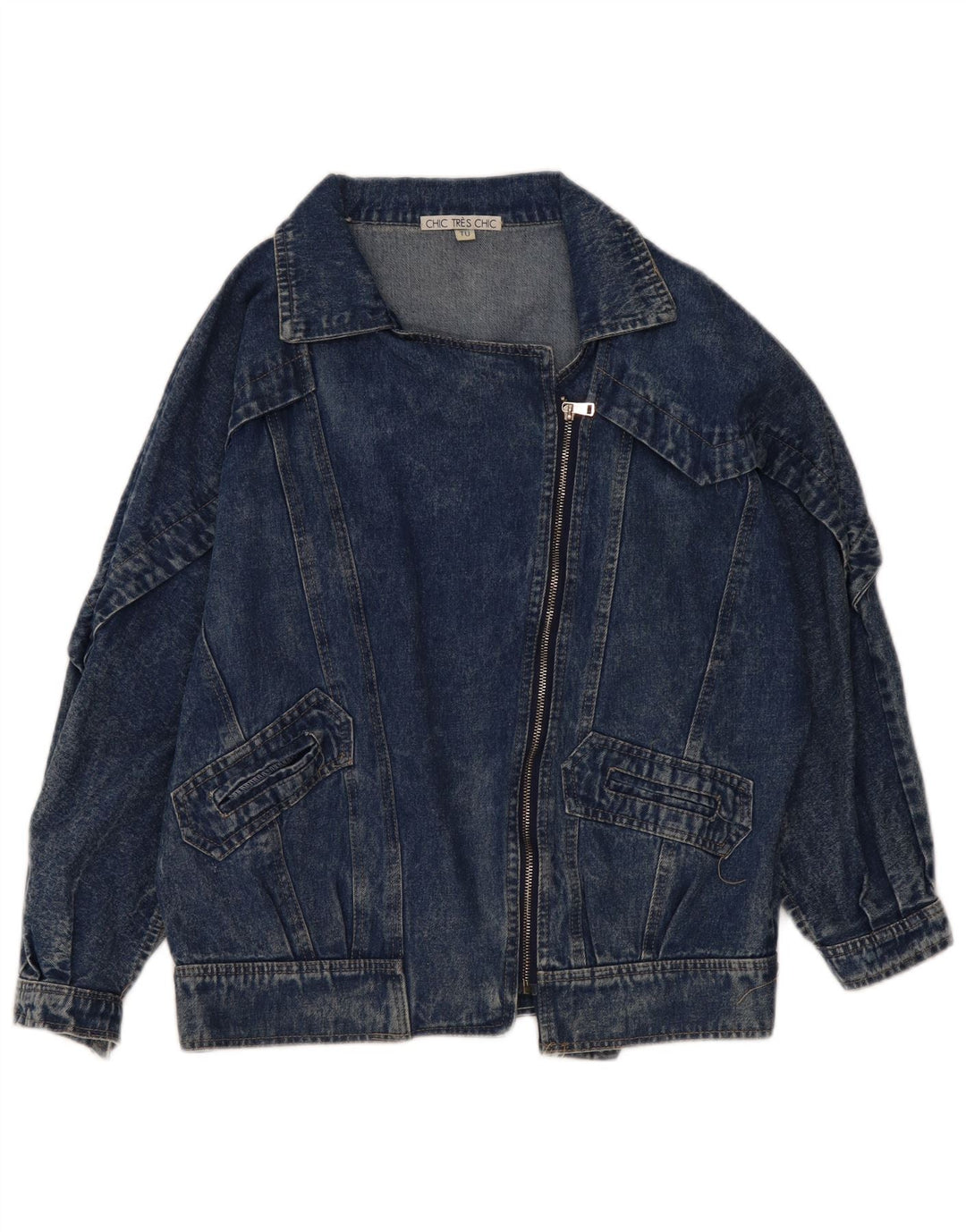 VINTAGE Womens Oversized Denim Jacket UK 10 Small Blue Cotton