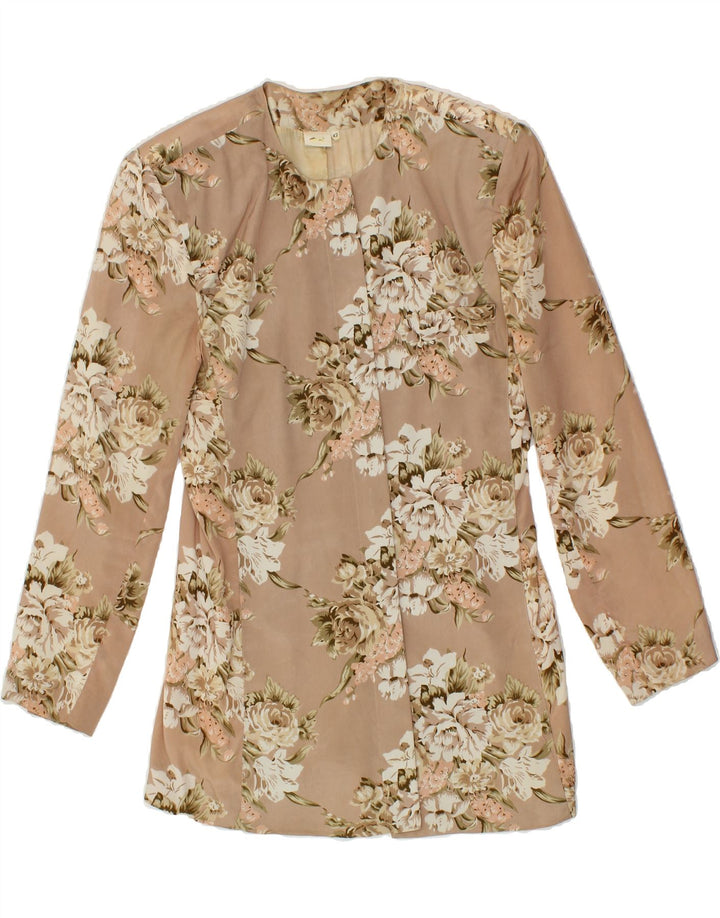 VINTAGE Womens Longline Blazer Jacket IT 42 Medium Beige Floral Vintage Vintage and Second-Hand Vintage from Messina Hembry 