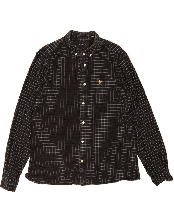 LYLE & SCOTT Mens Flannel Shirt Large Black Check Cotton Vintage Lyle & Scott and Second-Hand Lyle & Scott from Messina Hembry 